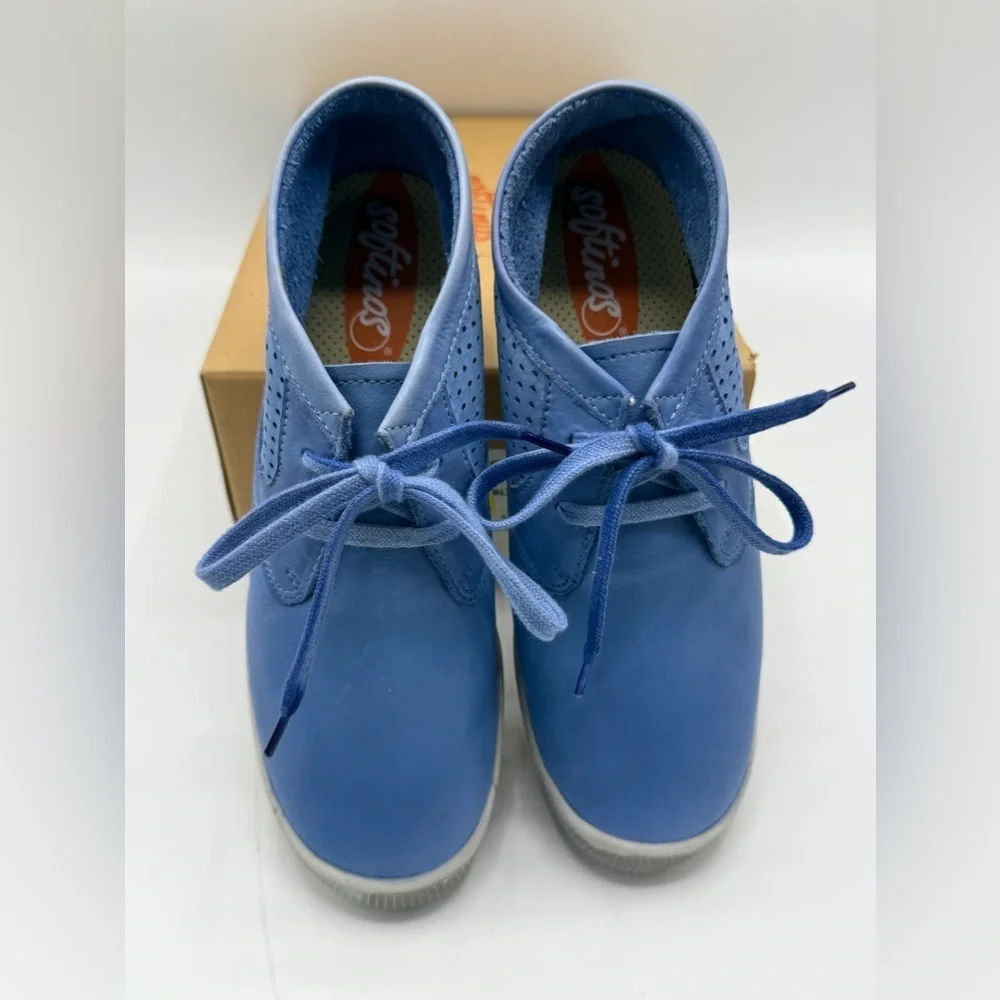 Softinos by FLY London Leather Lace-up Sneakers Ink Lavender Blue